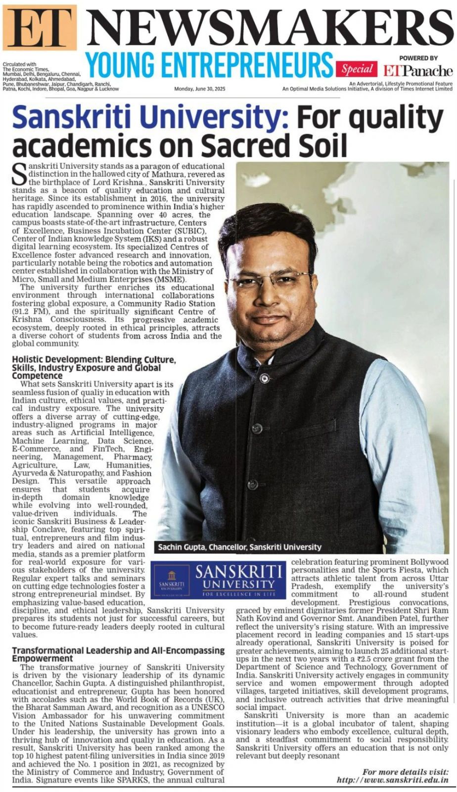 The Economic Times - For quality academics on Sacred Soil